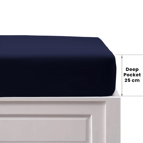 (DOUBLE, NAVY) Extra Deep Fitted Sheet For Single Double King Bed 2