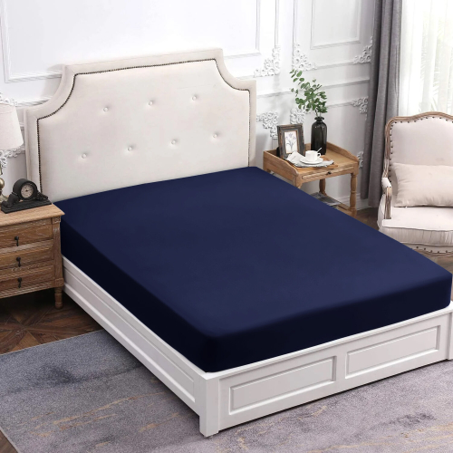 (DOUBLE, NAVY) Extra Deep Fitted Sheet For Single Double King Bed 1