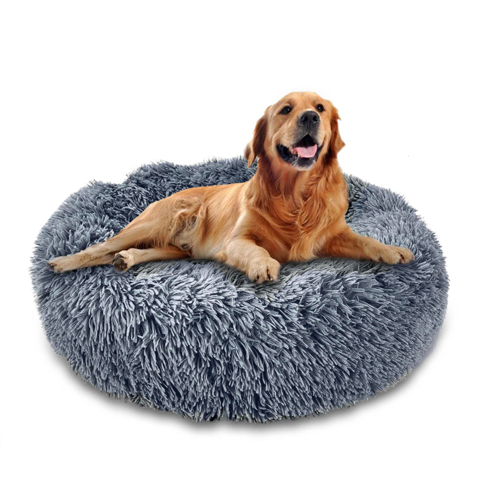 (Small - Dark Grey) Dog Bed Donut Soft Round Plush Cat Bed For Calming Pet Anti Anxiety Washable