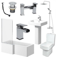 Complete Bathroom Suite L Shape Left Hand 1600mm Bath Screen Toilet Basin Taps