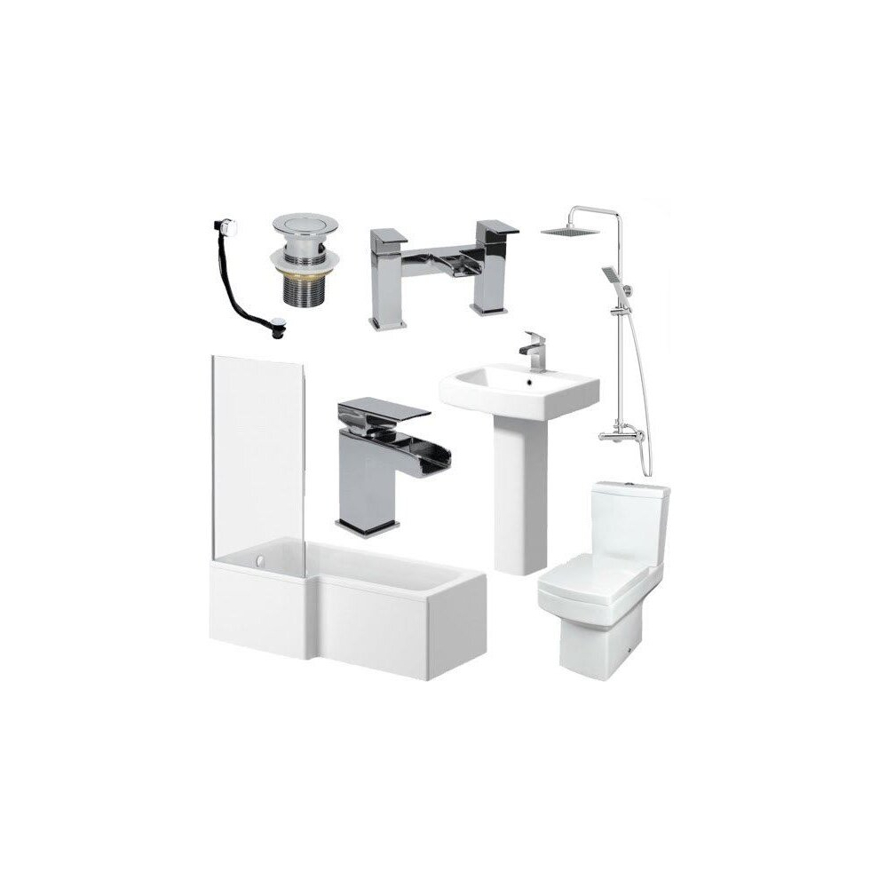 Complete Bathroom Suite L Shape Left Hand 1600Mm Bath Screen Toilet Basin Taps 5056696053030