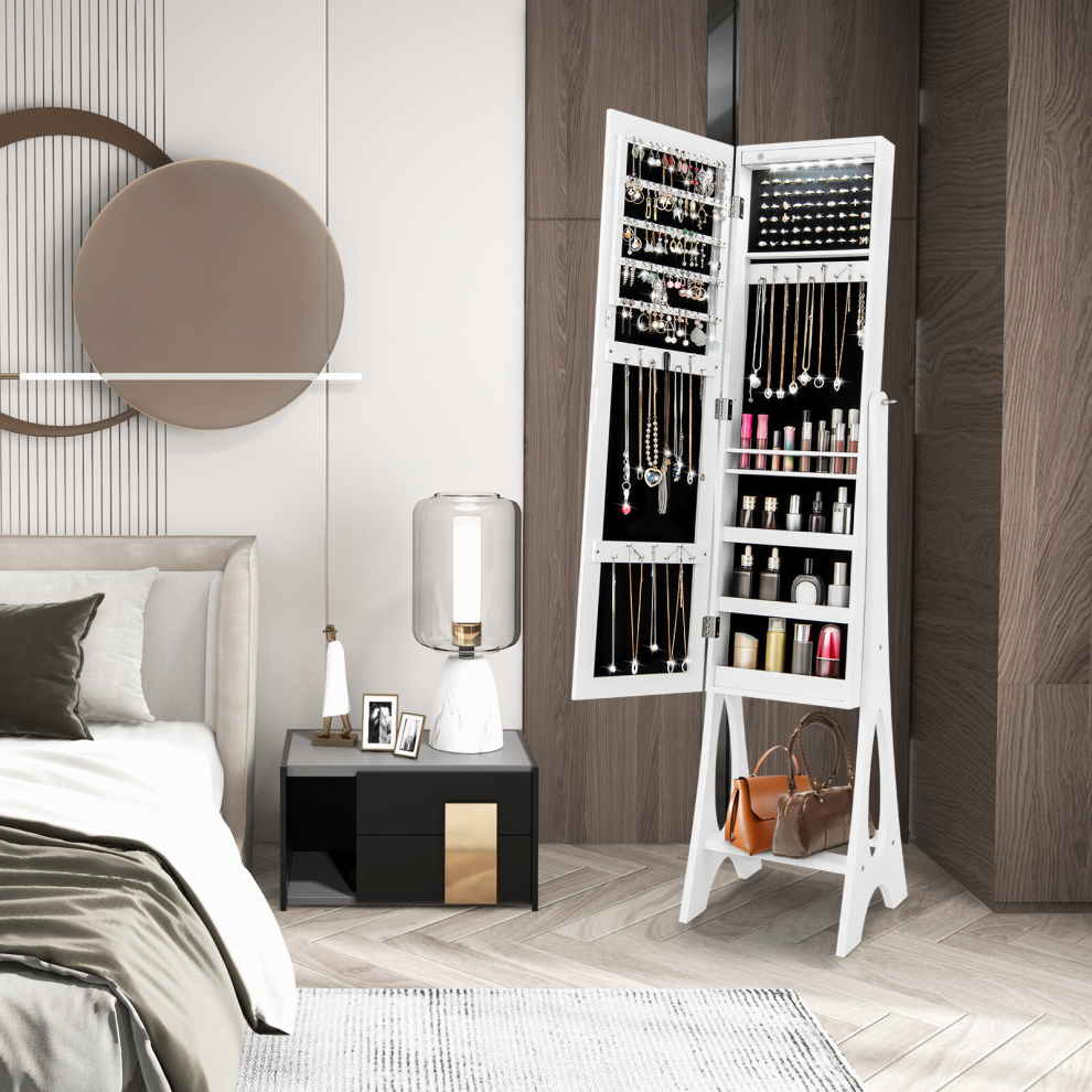 Armoire Full Length Mirror Freestanding Jewellery Organiser W/ LED