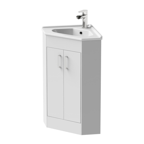 Bathroom Floor Standing Corner Vanity Unit White Gloss Double Door Flat Pack 2