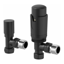 Modern Angled Heated Towel Rail Radiator Valves Black Round Thermostatic 15mm