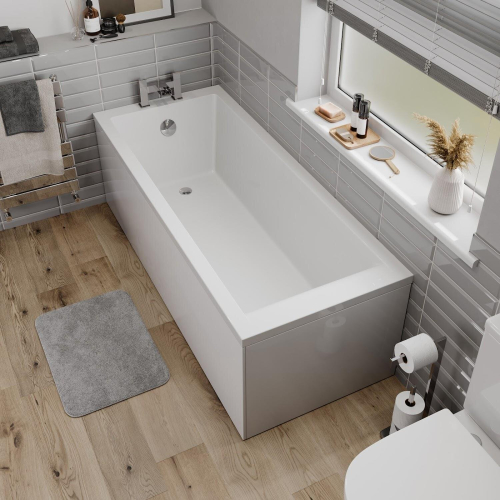 Bathroom Single Ended 1800x800mm Square Bath Front Panel Acrylic White Modern