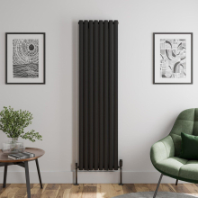 Black Designer Radiator Vertical Oval Double Panel Rad 1800x480mm Steel Modern