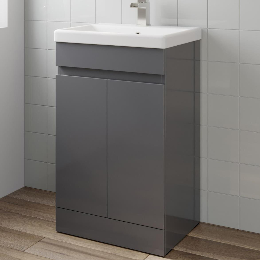 Artis Flat Pack Grey Gloss Free Standing Vanity Unit & Basin - Doors 500mm