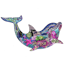 (A5) A3/A4/A5 3D Wooden Dolphin Jigsaw Puzzle DIY Each Animal Shaped Crafts Toy Anti-stress Early Learning Education Gift For Kid and Adults