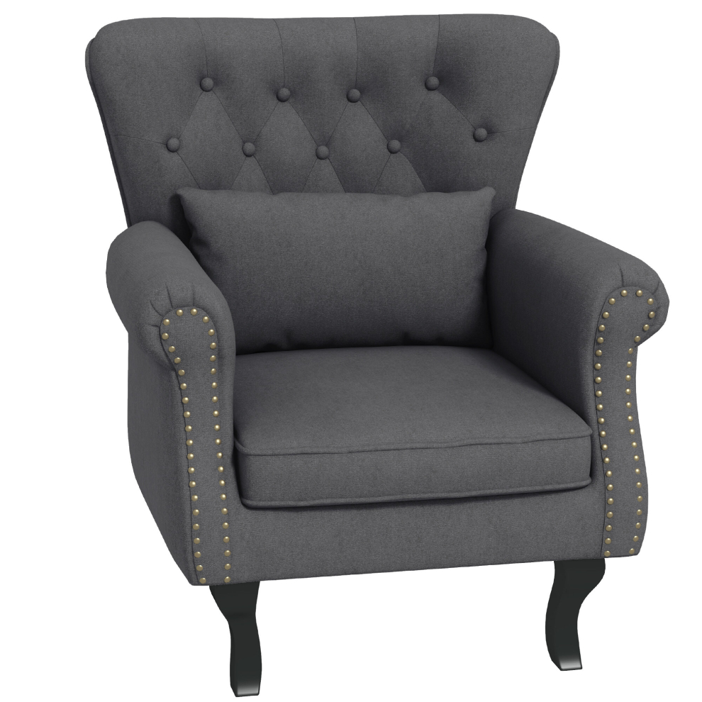 Homcom Vintage Armchair Wingback Accent Chair With Naihead Trim Dark Grey