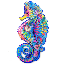 (A3) A3/A4/A5 3D Wooden Hippocampus Jigsaw Puzzle DIY Each Animal Shaped Crafts Toy Anti-stress Early Learning Education Gift For Kid and Adults