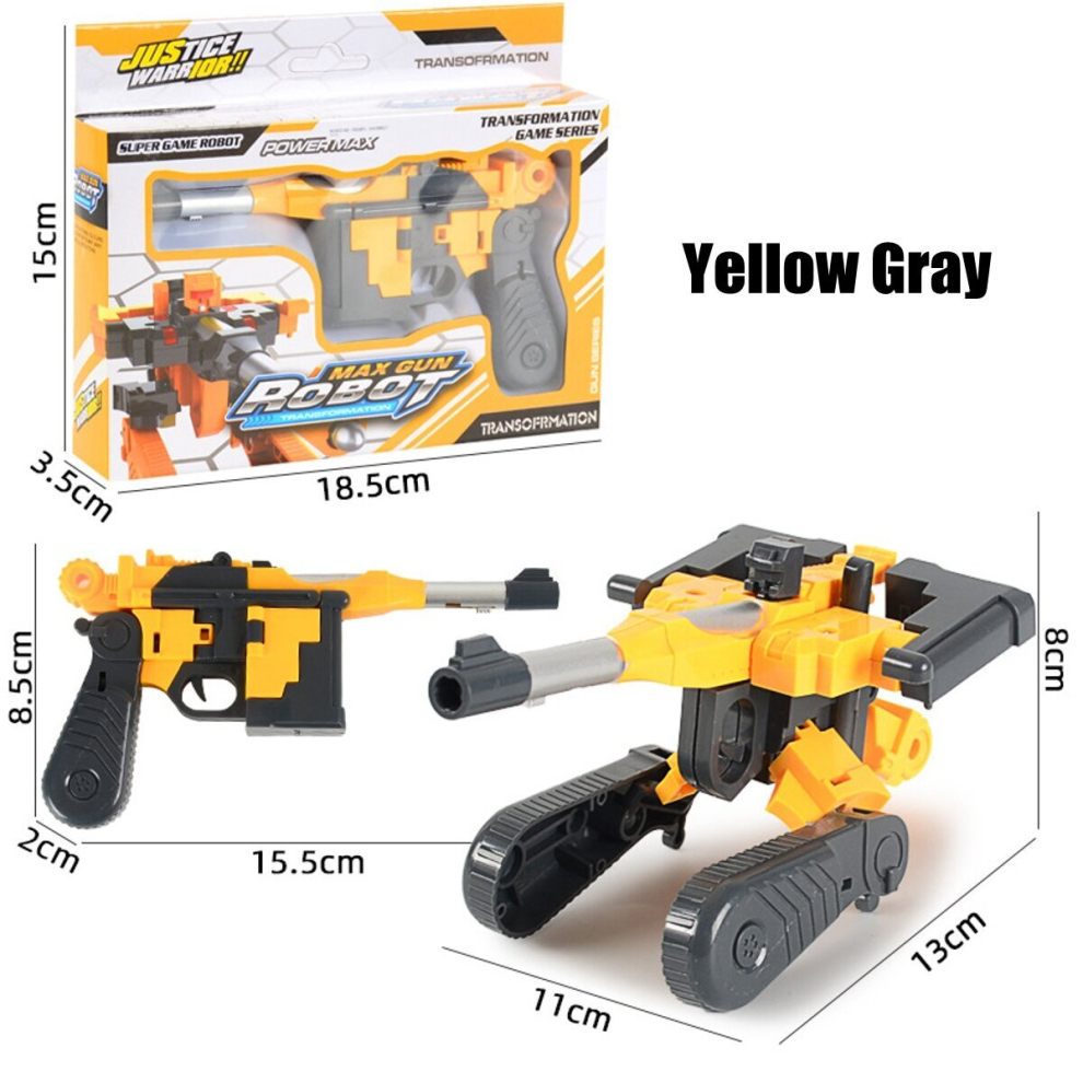 (Yellow Gray) Children's Deformation Pistol Robot Toy Puzzle DIY Assembly Toy Christmas Gift