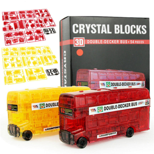 (Red) Creative IQ 3D Crystal Puzzle Jigsaw Blocks Assembling Bus Car Model DIY Toys 1