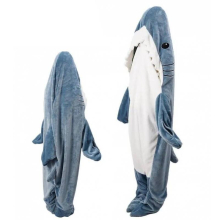 (Blue gray, 210cm/82.68in) Hoodie Shark Blanket Super Soft Cozy Flannel Wearable Blanket Bag Sleeping