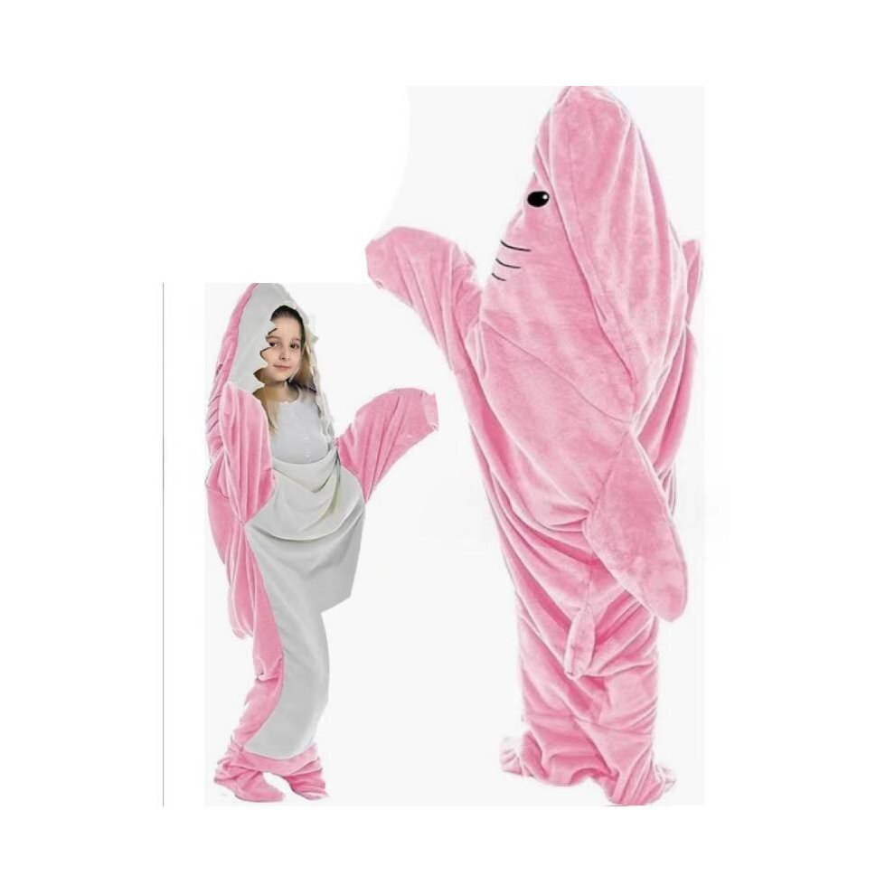 (, 140Cm/55.12In) Hoodie Shark Blanket Super Soft Cozy Flannel Wearable Blanket Bag Sleeping Pink