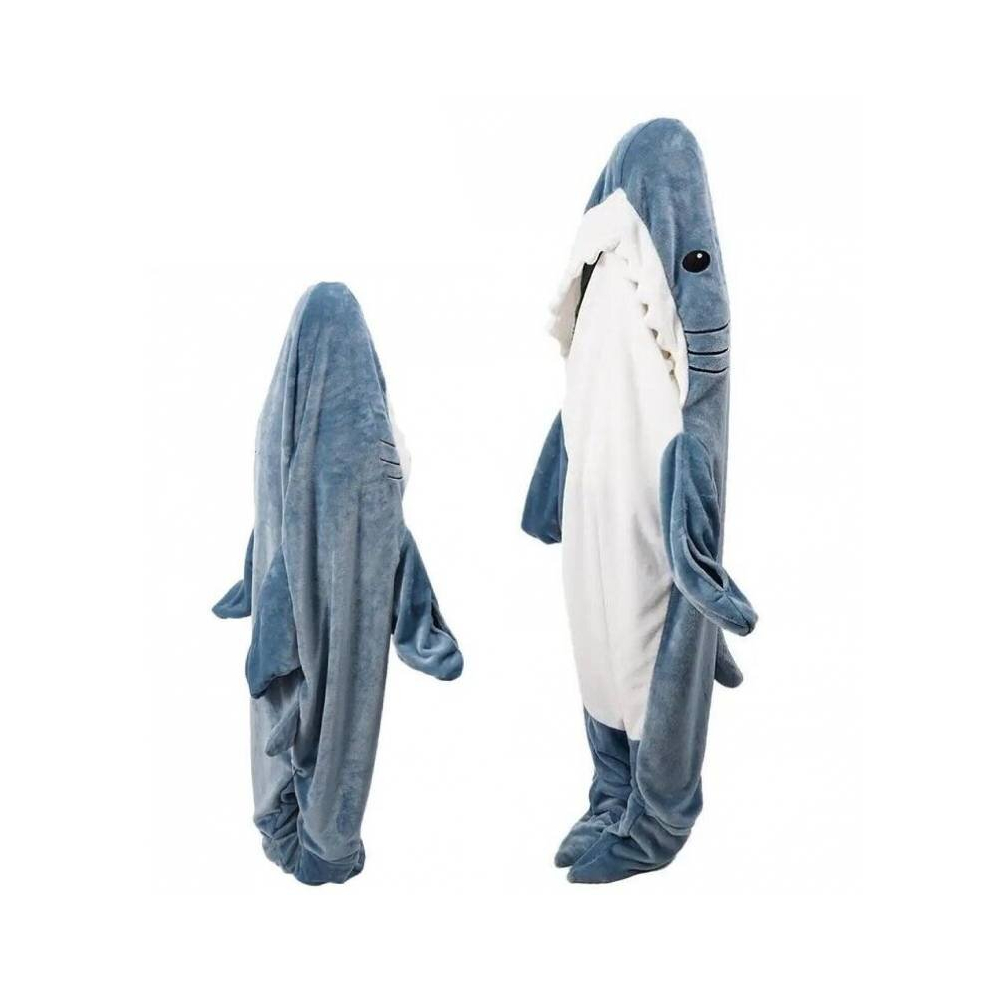 ( Gray, 140Cm/55.12In) Hoodie Shark Blanket Super Soft Cozy Flannel Wearable Blanket Bag Sleeping Blue