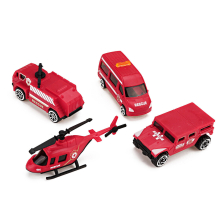(Red 4PCS) Deformation Fire Fighting Engineering Cars Storage Parking Lot Puzzle Inertia Car Model Toys