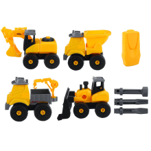 (Yellow) 4 IN1 Truck Construction Sliding Vehicle Excavator Detachable Assembly Screw Nut Puzzle DIY Assembly Diecast Car Model Toy Set for Kids Gift