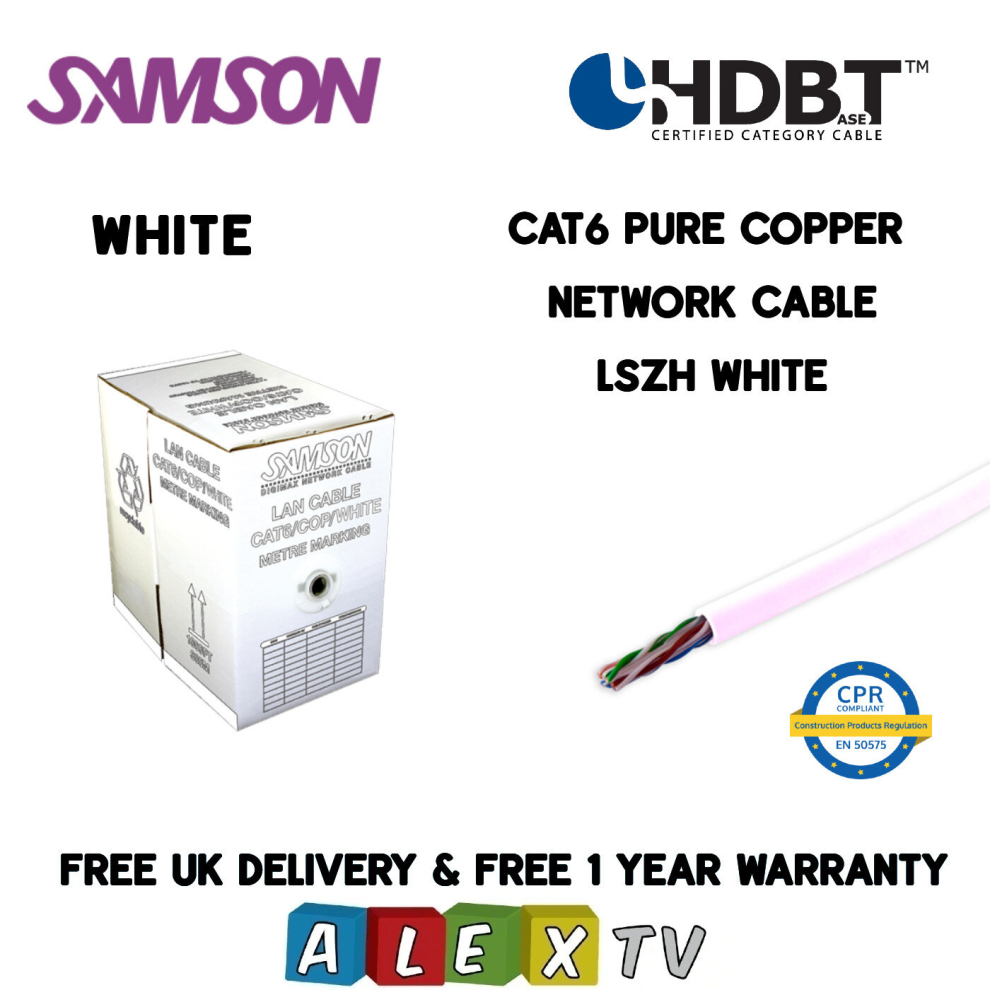 305m Samson CAT6 Pure Copper LSZH WHITE Internal Network Cable HDBaseT Certified