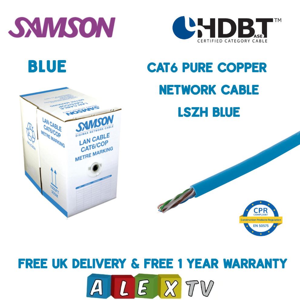 305m Samson CAT6 Pure Copper LSZH BLUE Internal Network Cable HDBaseT Certified