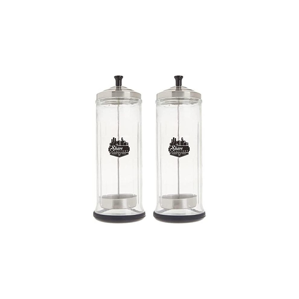 The Shave Factory Professional Grade Disinfectant Jar - Glass Disinfectant Jar, Barber Disinfectant Jar, Barber Solution Jar (Large - 2
