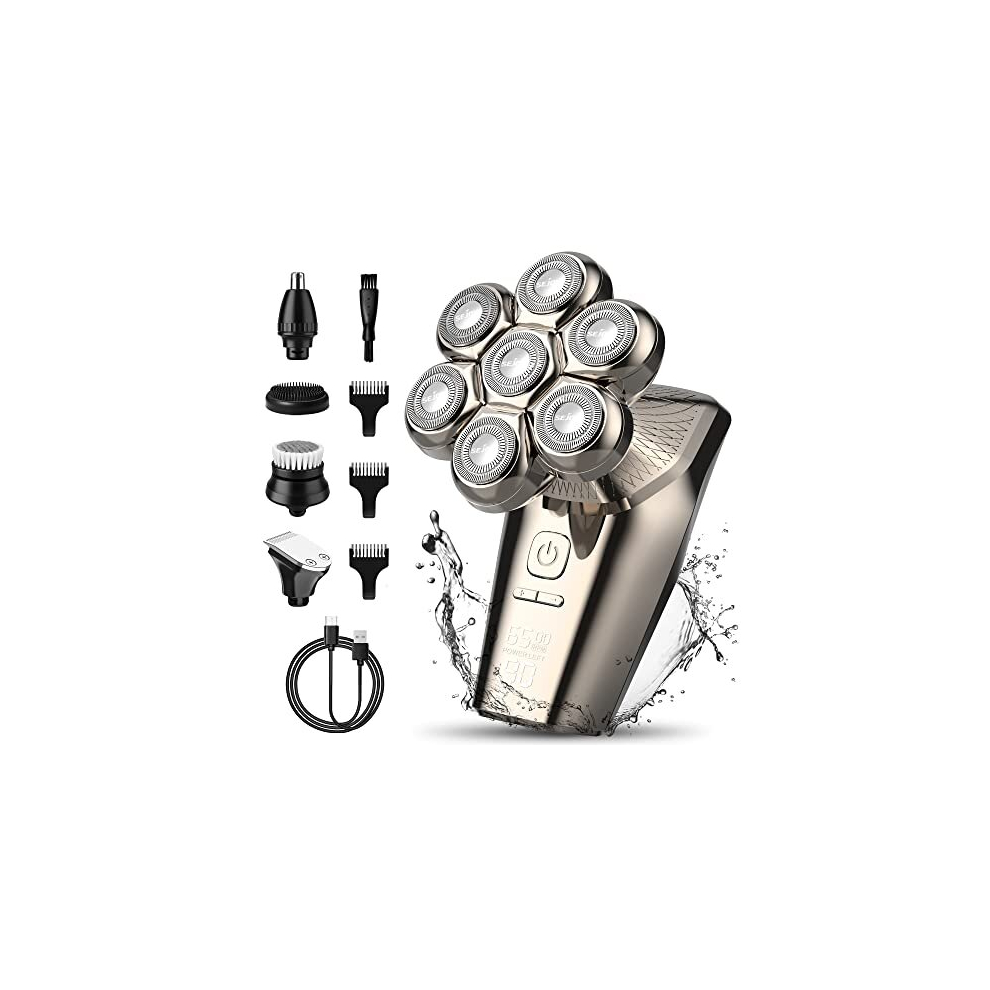 Head Shaver for Men, Mens Shavers Electric 5-in-1 Multifunctional Electric Head Shaver Wet/Dry 7D Rotary Shaver Mens
