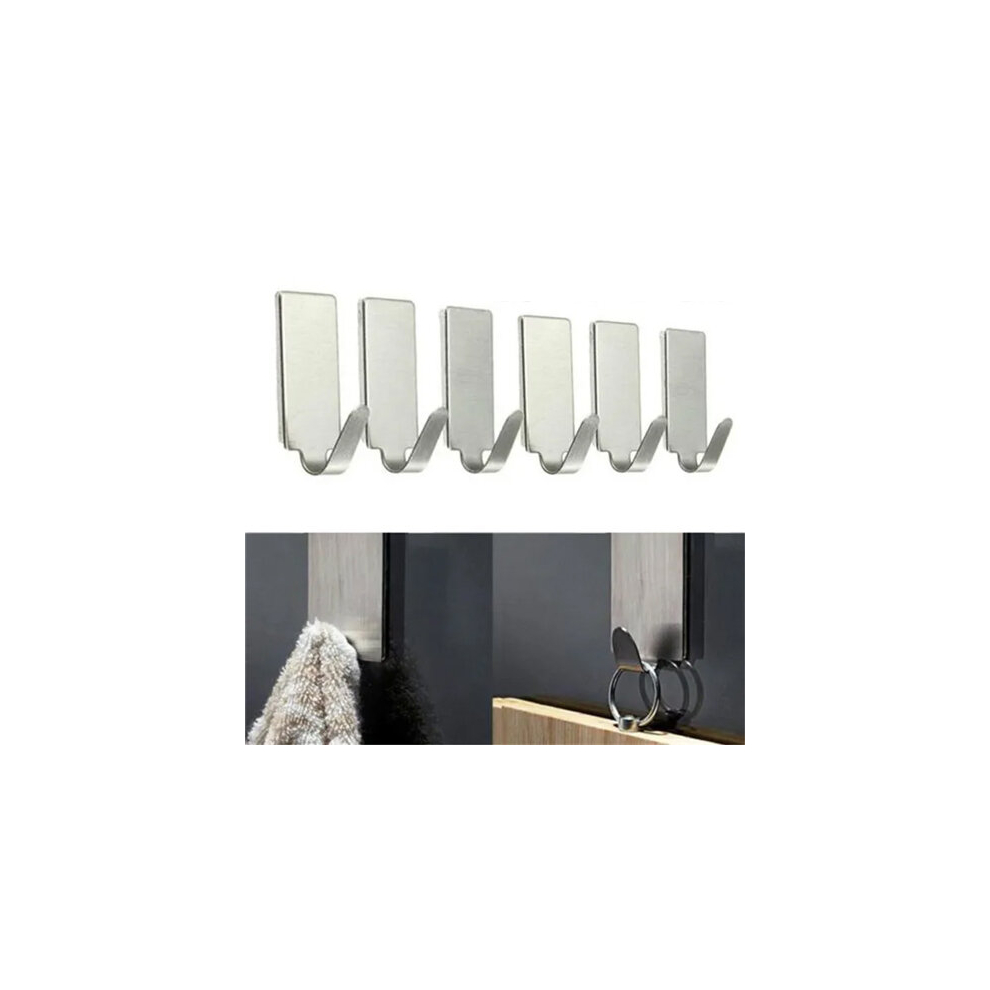 6 Pcs Stainless Steel Self Adhesive Hooks Sticky Wall Door Hook