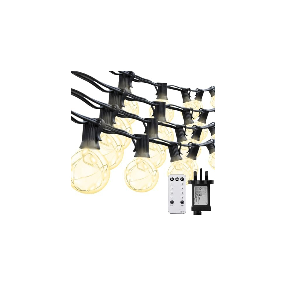 String Lights 31FT 30 Bulbs G40 Festoon Lights Outdoor Mains Powered Garden Outside Globe String Lights, IP44 Waterproof