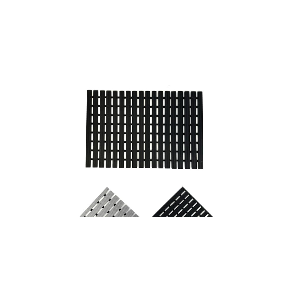 Shower Mat Non-Slip Bath Drainage Matt Slatted Duckboard Design| BLACK - (64x43cm / 25x17 inches)