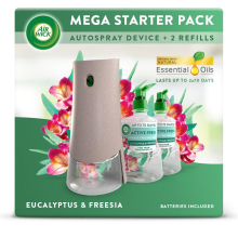 Air Wick Aerosol-Free Automatic Air Freshener Spray Starter Kit, Eucalyptus, 1 gadget, 2 Refills & 2 AA Batteries, 24x7