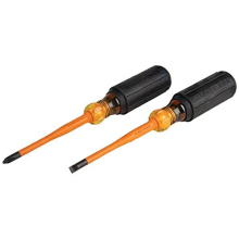 33732INS 1000V Slim Tip Insulated Screwdriver Set, 2 Phillips and 1/4-Inch Cabinet Tips, Cushion Grip Handle,