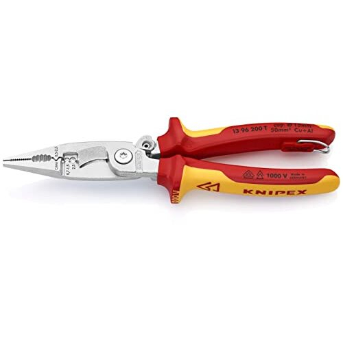 Knipex Pliers for Electrical Installation chrome-plated, insulated, VDE-tested with integrated tether attachment point for a 1