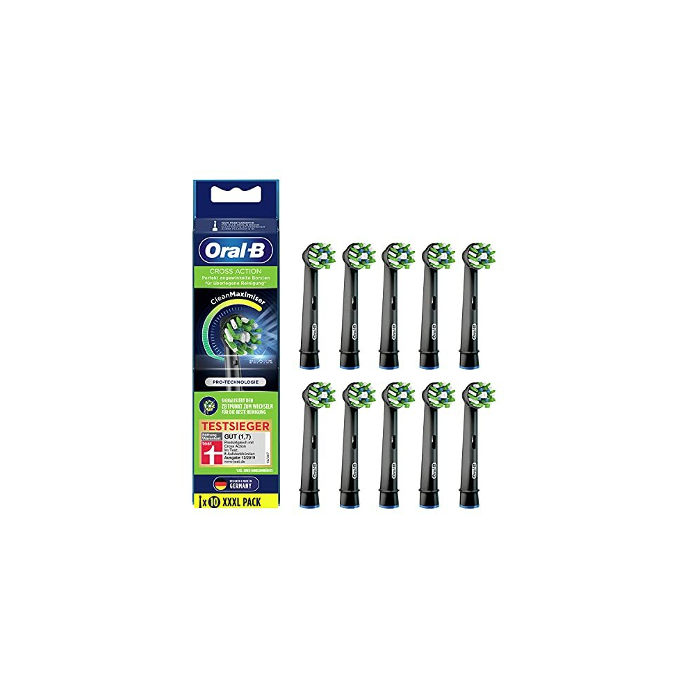 CrossAction Electric Toothbrush Heads, 10 Pieces, Holistic Mouth Cleaning with CleanMaximiser Bristles, Black Edition,