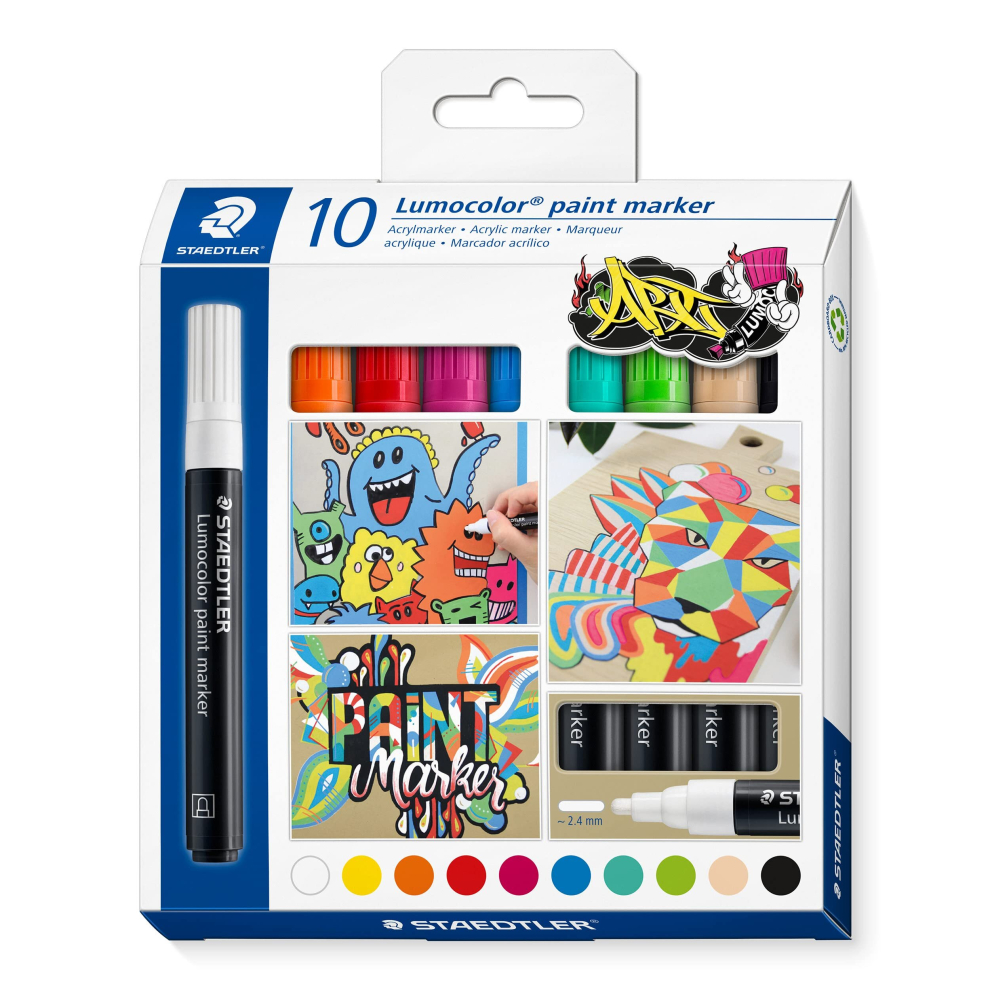 Staedtler 349 C10 Lumocolor Paint Markers - Assorted Colours (Pack Of 10)