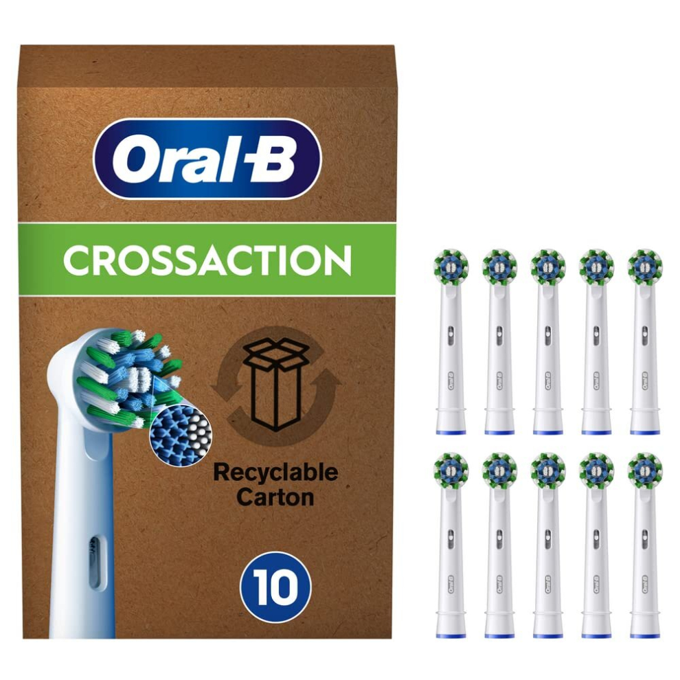 Pro Cross Action Electric Toothbrush Head, X-Shape And Angled Bristles for Deeper Plaque Removal, Pack of 10 Toothbrush