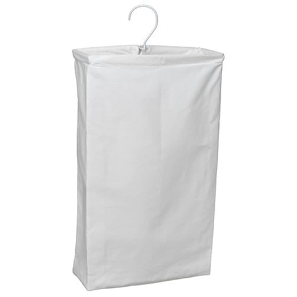 Hanging Cotton Canvas Laundry Hamper Bag,White,6" x 16" x 27" (Length x Width x Height)