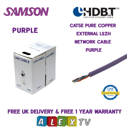 Samson 305m Samson CAT5E Copper LSZH PURPLE Internal Network Cable HDBaseT Certified