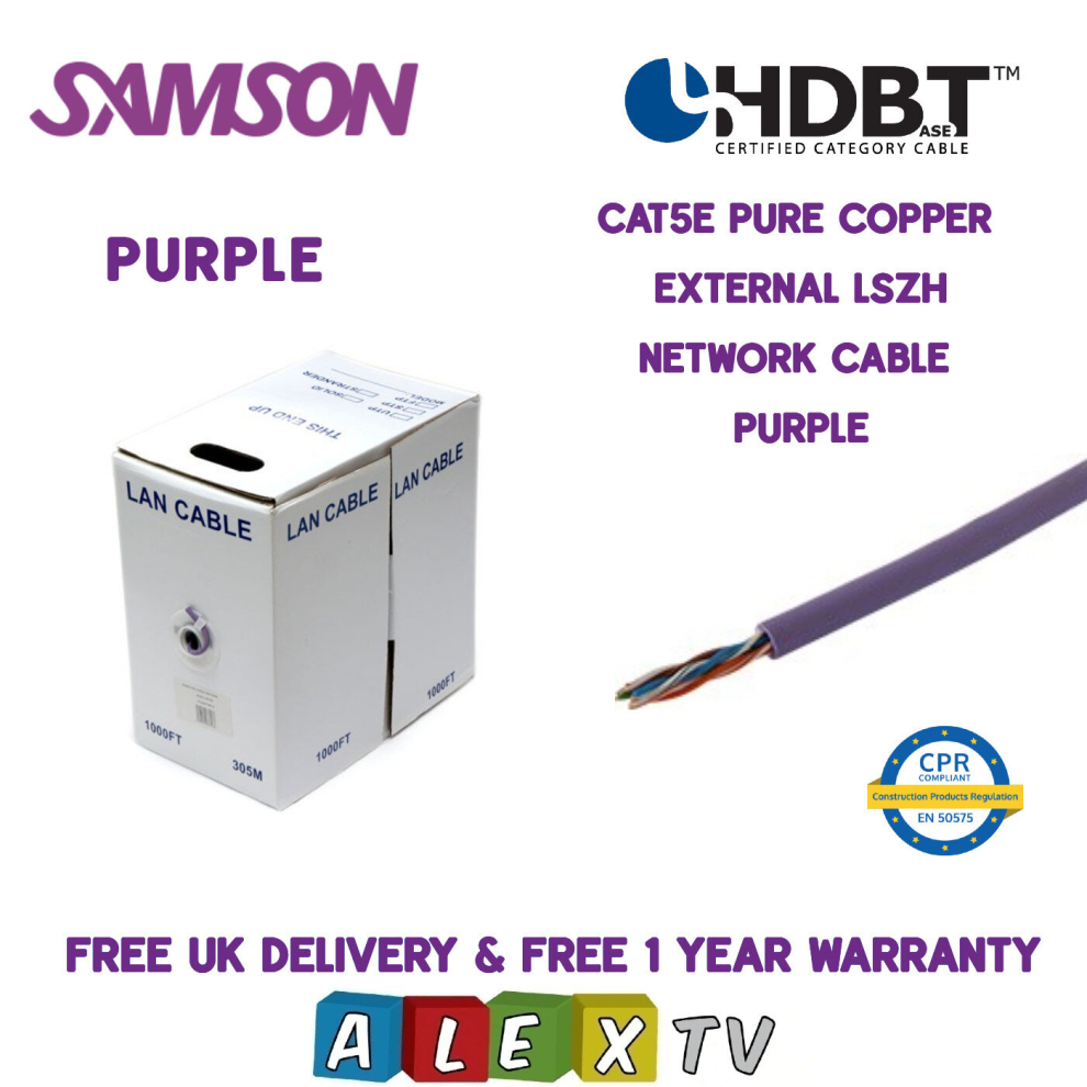 305m Samson CAT5E Copper LSZH PURPLE Internal Network Cable HDBaseT Certified