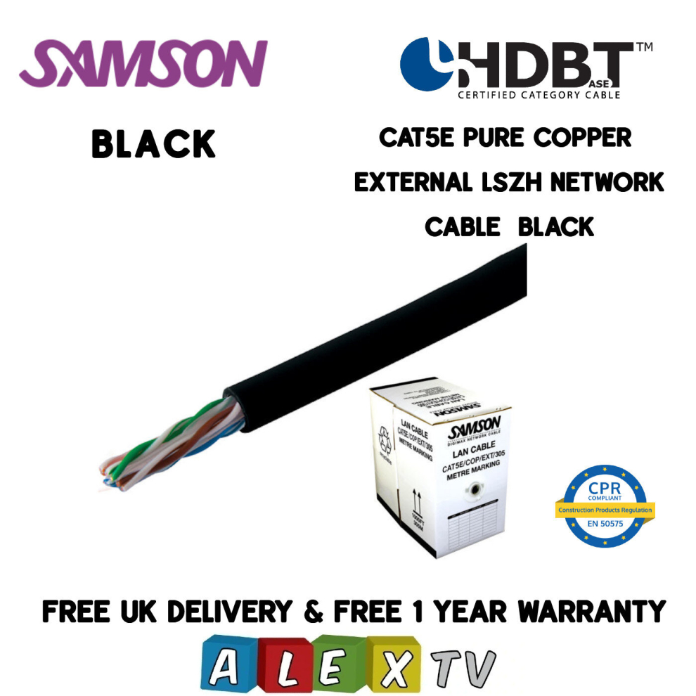 305m Samson CAT5E Copper LSZH BLACK External Network Cable HDBaseT Certified