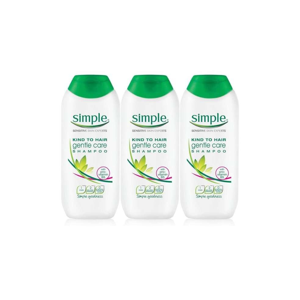 Simple Kind to Hair Gentle Care with Pro-Vitamin B5 Hair Shampoo 200ml (Pack of 3)