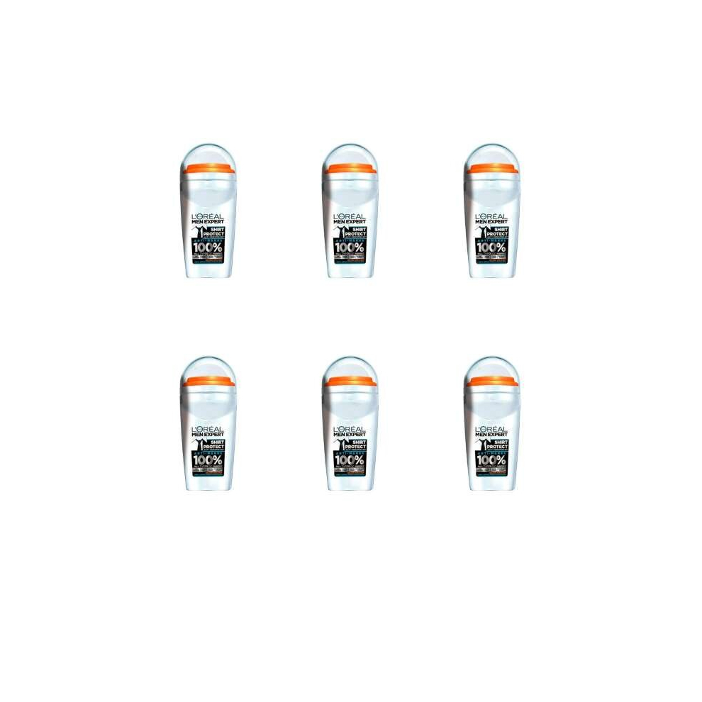 LOreal Men Expert Anti-Perspirant, Shirt Protect Roll-On Deodorant, 50ml (Pack of 6)