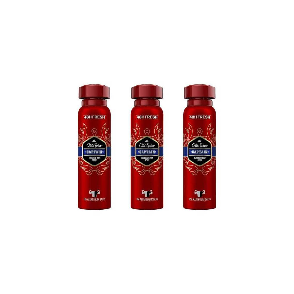 Old Spice Captain Deodorant Body Spray For Men 48H Fresh 150 ml (Pack of 3)