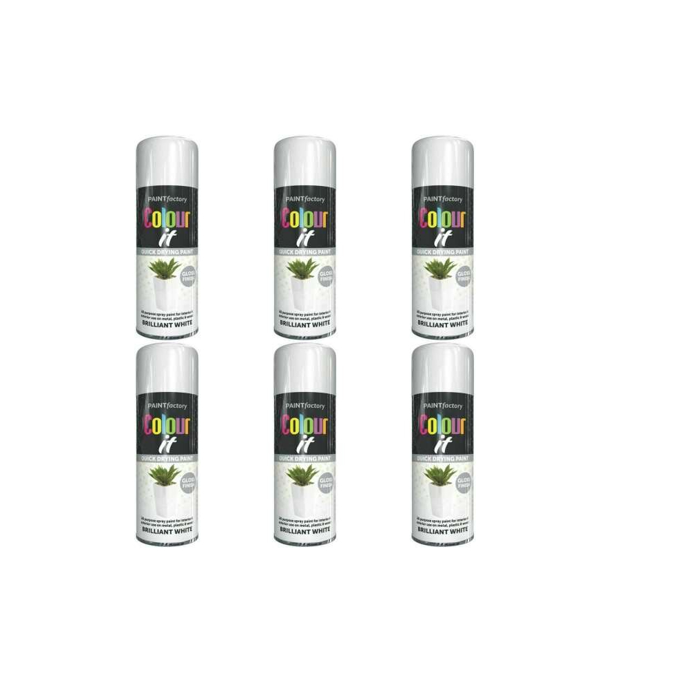 Paint Factory White Gloss Spray Paint Interior & Exterior 250ml           7133 (Pack of 6)