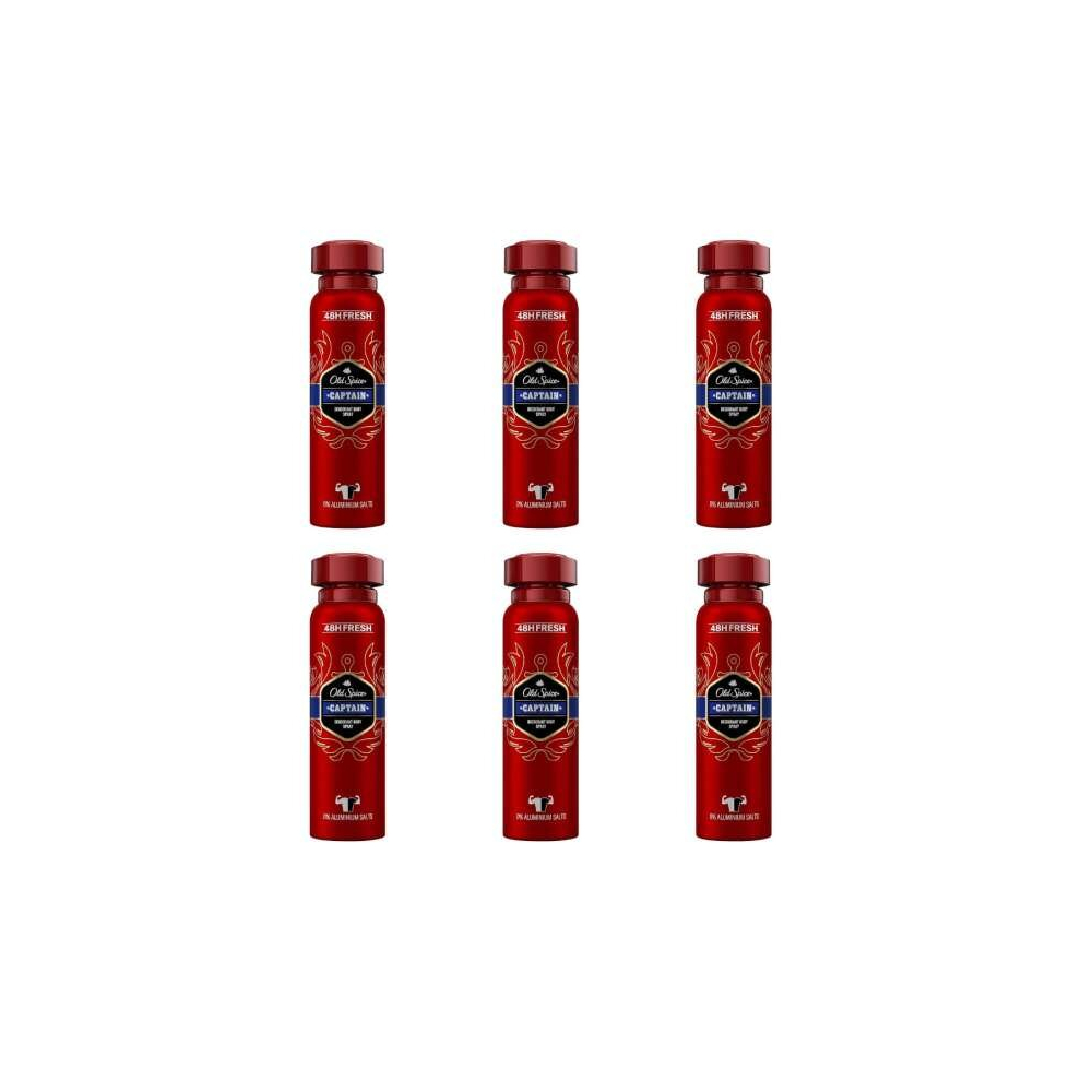 Old Spice Captain Deodorant Body Spray For Men 48H Fresh 150 ml (Pack of 6)