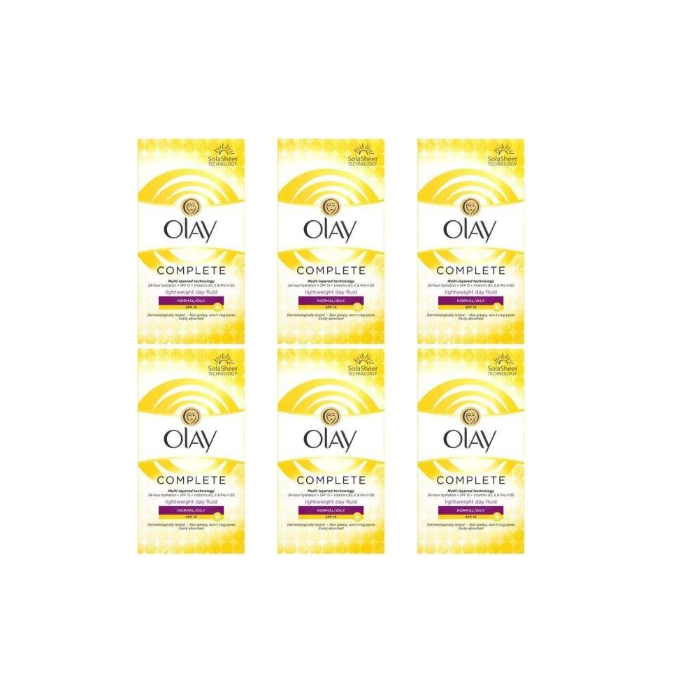 Olay SPF15 Complete Lightweight 3-in-1 Normal/Oily Moisturiser Day Fluid, 100ml (Pack of 6)