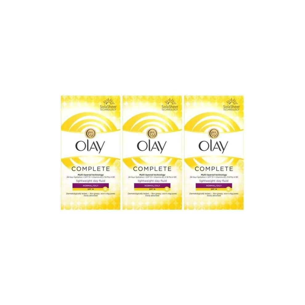 Olay SPF15 Complete Lightweight 3-in-1 Normal/Oily Moisturiser Day Fluid, 100ml (Pack of 3)