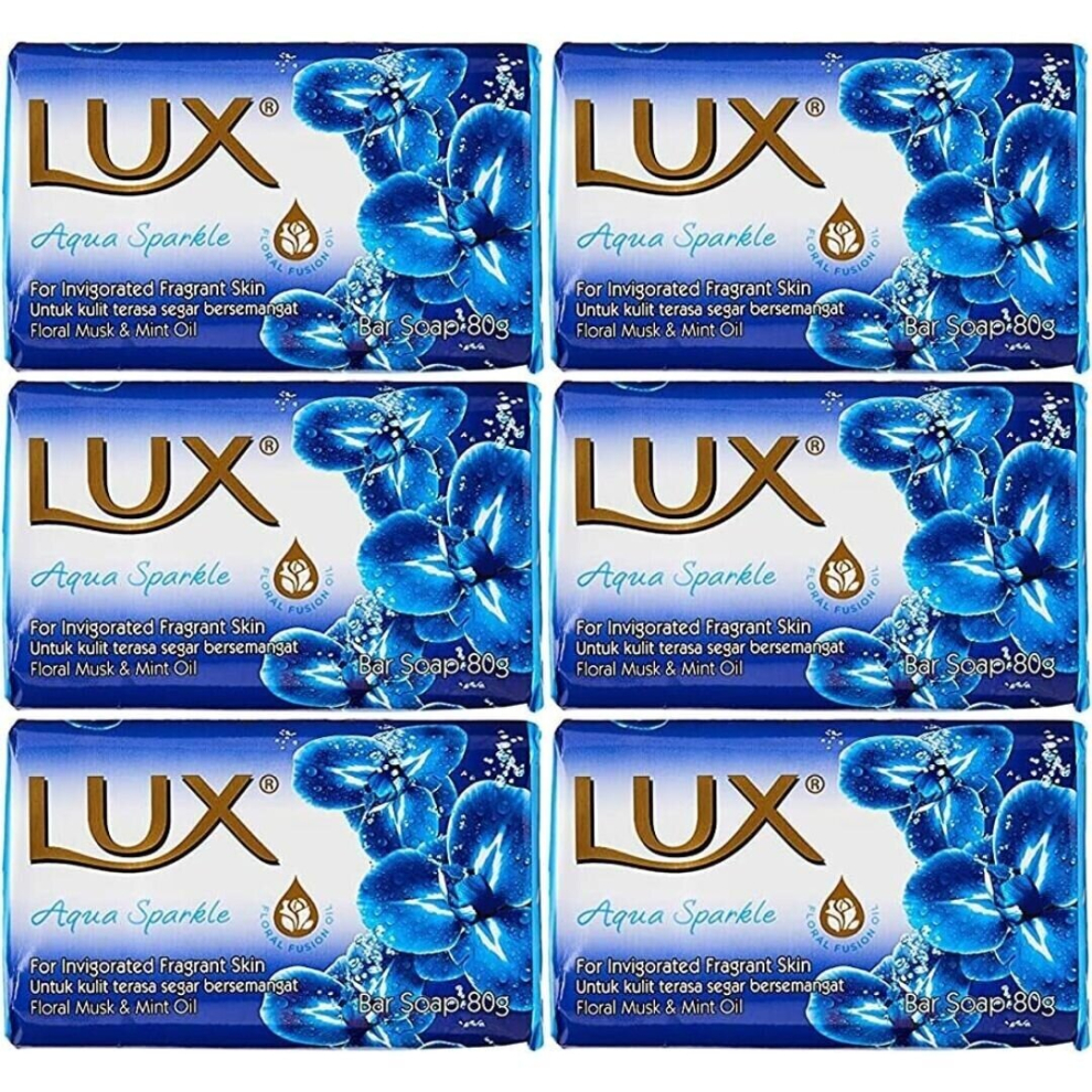 Lux Aqua Sparkle Fragrant Soap Bars With Floral Musk & Mint Oil 80g (Pack of 6)