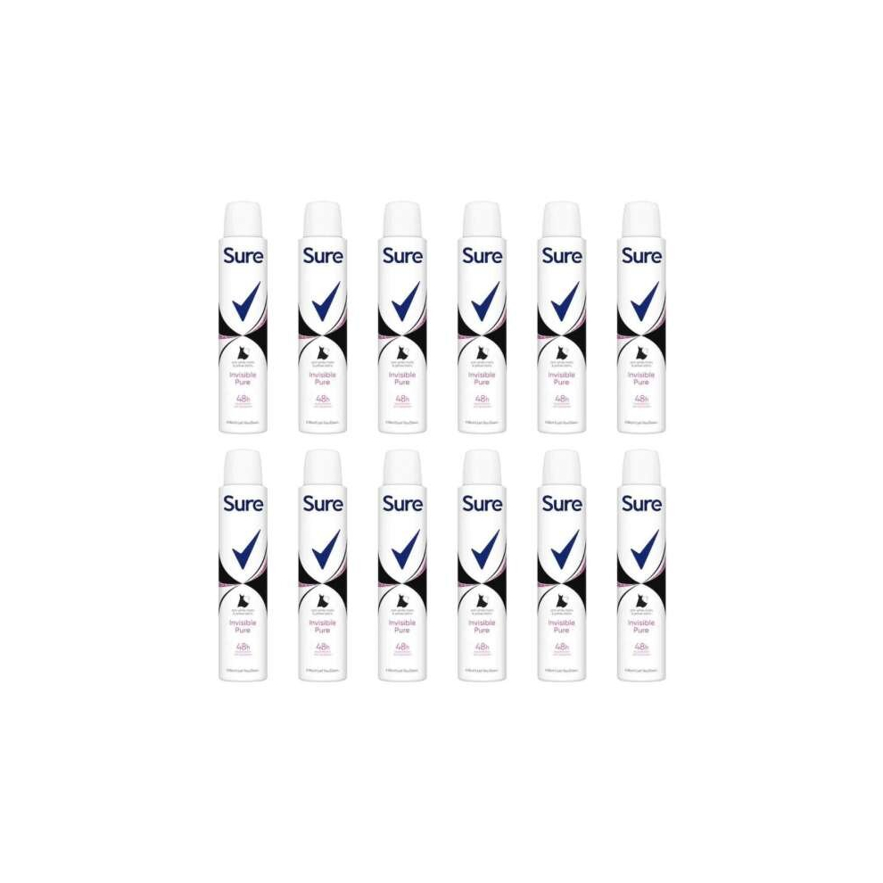 Sure Invisible Pure Anti-Perspirant Aerosol deodorant for women 200ml (Pack of 12)