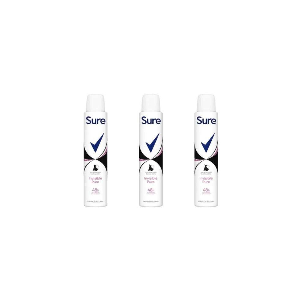 Sure Invisible Pure Anti-Perspirant Aerosol deodorant for women 200ml (Pack of 3)