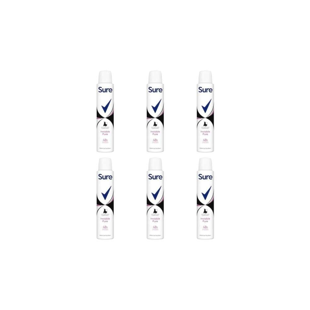 Sure Invisible Pure Anti-Perspirant Aerosol deodorant for women 200ml (Pack of 6)