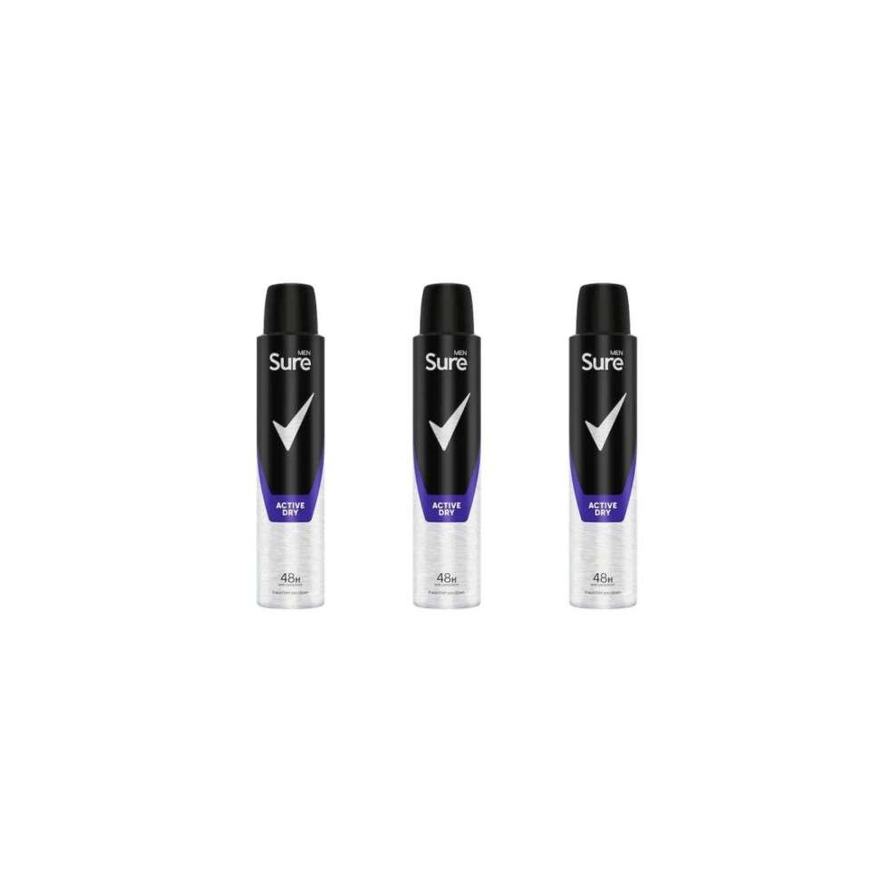 Sure Men Active Dry AntiPerspirant deo for men 48hr 200ml (Pack of 3)